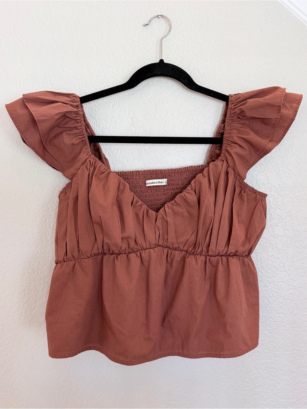 Abercrombie & Fitch Rust Ruffle Sleeve Cotton Top